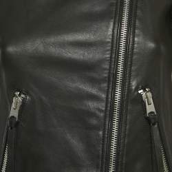 Pre Owned All Saints Black Leather Zip-Up Dalby Biker Jacket S