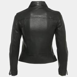 Pre Owned All Saints Black Leather Zip-Up Dalby Biker Jacket S