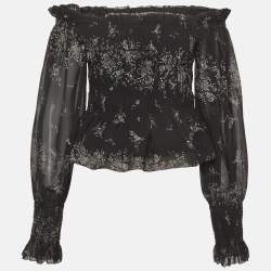 Pre Owned All Saints Black Floral Print Crepe off Shoulder Lara Initium Top M