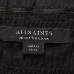 Pre Owned All Saints Black Floral Print Crepe off Shoulder Lara Initium Top M