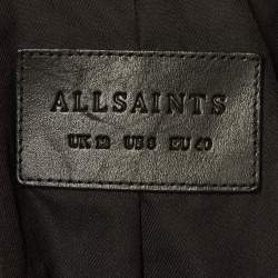 Pre Owned جاكيت All Saints جلد رمادي كلاسيكي بنمط كارغو بايكر مقاس وسط (ميديوم)