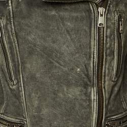 Pre Owned جاكيت All Saints جلد رمادي كلاسيكي بنمط كارغو بايكر مقاس وسط (ميديوم)