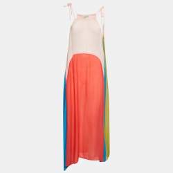 مملوكة مسبقًا All Saints Colour Block Crinkle Crepe Aida Maxi Dress S