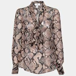 Altuzarra Brown Python Print Chiffon Bow Tie Detail Blouse S 