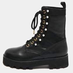 Altuzarra Black Canvas and Leather Cosmo Jungle Combat Boots Size 39