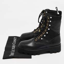 Altuzarra Black Canvas and Leather Cosmo Jungle Combat Boots Size 39