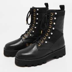 Altuzarra Black Canvas and Leather Cosmo Jungle Combat Boots Size 39