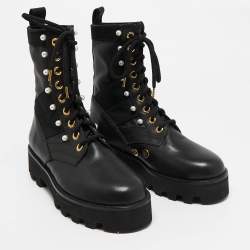 Altuzarra Black Canvas and Leather Cosmo Jungle Combat Boots Size 39