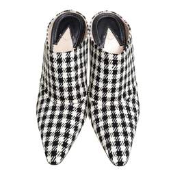 Altuzarra Black/Whte Checkered Canvas Davidson Houndstooth Mules Size 38.5