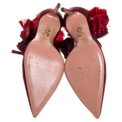 Altuzarra Red Satin Claudia Schiffer Lou Lou Pointed Toe Sandals Size 38.5