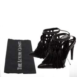 Altuzarra Black Leather Tassel Embellished Ankle Strap Pointed Toe Pumps Size 38