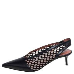 Pre Owned Altuzarra Black Leather and Mesh Peppino Slingback Sandals Size 37