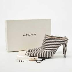 Pre Owned Altuzarra Black/White Fabric Striped Mules Size 38.5