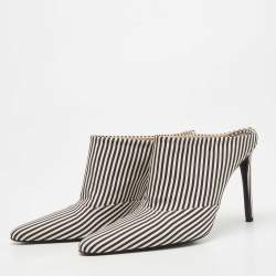 Pre Owned Altuzarra Black/White Fabric Striped Mules Size 38.5