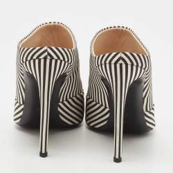Pre Owned Altuzarra Black/White Fabric Striped Mules Size 38.5