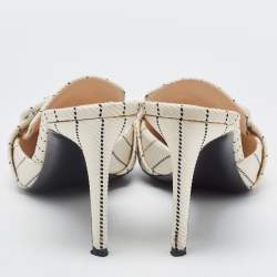 Altuzarra Cream/Black Canvas Buckle Izy Mules Size 39