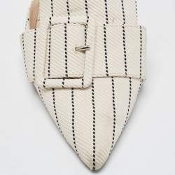 Altuzarra Cream/Black Canvas Buckle Izy Mules Size 39