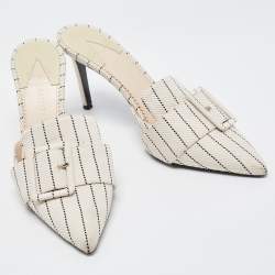 Altuzarra Cream/Black Canvas Buckle Izy Mules Size 39