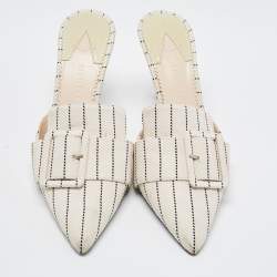 Altuzarra Cream/Black Canvas Buckle Izy Mules Size 39