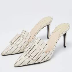 Altuzarra Cream/Black Canvas Buckle Izy Mules Size 39
