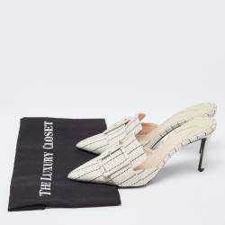 Altuzarra Cream/Black Canvas Buckle Izy Mules Size 39