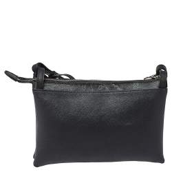 Pre Owned Alivero Martini 1A Classe Black Geo Print Coated Canvas and Leather Zip Shoulder Bag