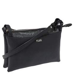 Pre Owned Alivero Martini 1A Classe Black Geo Print Coated Canvas and Leather Zip Shoulder Bag