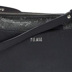 Pre Owned Alivero Martini 1A Classe Black Geo Print Coated Canvas and Leather Zip Shoulder Bag