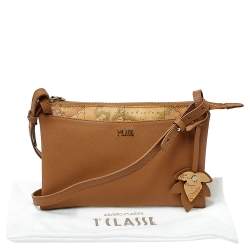 Pre Owned Alviero Martini 1A Classe Tan Geo Print Coated Canvas and Leather Zip Shoulder Bag