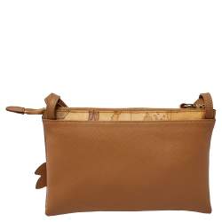 Pre Owned Alviero Martini 1A Classe Tan Geo Print Coated Canvas and Leather Zip Shoulder Bag