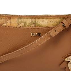 Pre Owned Alviero Martini 1A Classe Tan Geo Print Coated Canvas and Leather Zip Shoulder Bag