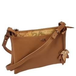 Pre Owned Alviero Martini 1A Classe Tan Geo Print Coated Canvas and Leather Zip Shoulder Bag