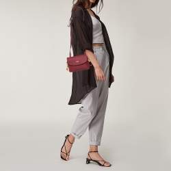 Pre Owned Alviero Martini 1A Classe Red/Tan Geo Leather and Coated Canvas Flap Crosbbody Bag