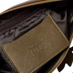 Pre Owned Alviero Martini 1A Classe Metallic Green/Tan Geo Print Coated Canvas and Leather Zip Shoulder Bag