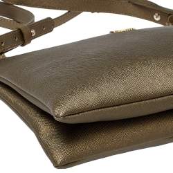 Pre Owned Alviero Martini 1A Classe Metallic Green/Tan Geo Print Coated Canvas and Leather Zip Shoulder Bag