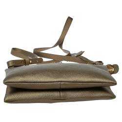 Pre Owned Alviero Martini 1A Classe Metallic Green/Tan Geo Print Coated Canvas and Leather Zip Shoulder Bag