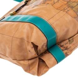 Pre Owned Alviero Martini 1A Classe Tan/Green Geo Print Coated Canvas and Leather Zip Tote