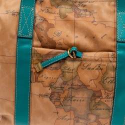 Pre Owned Alviero Martini 1A Classe Tan/Green Geo Print Coated Canvas and Leather Zip Tote