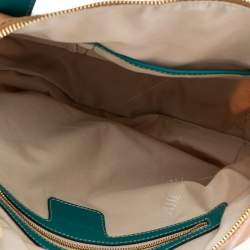 Pre Owned Alviero Martini 1A Classe Tan/Green Geo Print Coated Canvas and Leather Zip Tote
