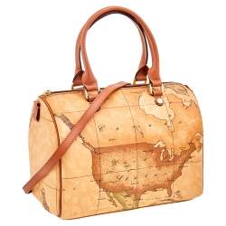 Pre Owned Alviero Martini Beige Coated Canvas Geo Classic Satchel