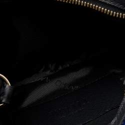 Pre Owned Alviero Martini 1A Classe Dark Blue Geo Print Velvet and Leather Shoulder Bag