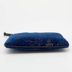 Pre Owned Alviero Martini 1A Classe Dark Blue Geo Print Velvet and Leather Shoulder Bag