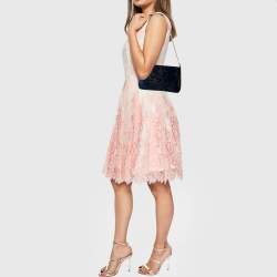 Pre Owned Alviero Martini 1A Classe Dark Blue Geo Print Velvet and Leather Shoulder Bag