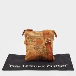 Alviero Martini 1A Classe  Tan Coated Canvas and Leather Geo Classic Flat Messenger Bag