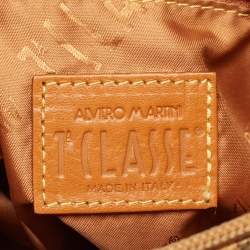 Alviero Martini 1A Classe  Tan Coated Canvas and Leather Geo Classic Flat Messenger Bag