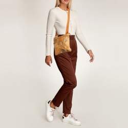 Alviero Martini 1A Classe  Tan Coated Canvas and Leather Geo Classic Flat Messenger Bag