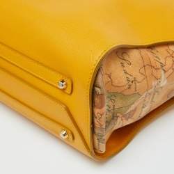 Alviero Martini 1A Classe Yellow Geo Print Coated Canvas and Leather Tote