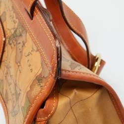 Alviero Martini 1A Classe Tan Geo Print Coated Canvas and Leather Buckle Flap Shoulder Bag
