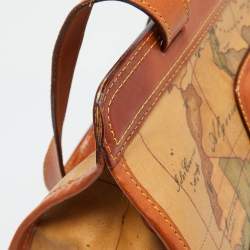 Alviero Martini 1A Classe Tan Geo Print Coated Canvas and Leather Buckle Flap Shoulder Bag