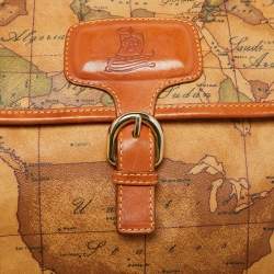 Alviero Martini 1A Classe Tan Geo Print Coated Canvas and Leather Buckle Flap Shoulder Bag